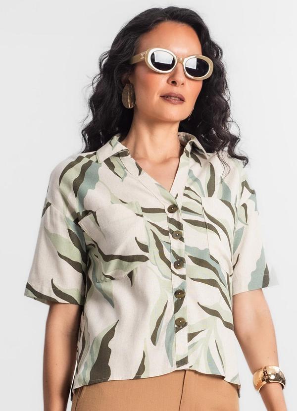 Select - Camisa Feminina Estampada com Botões Bege