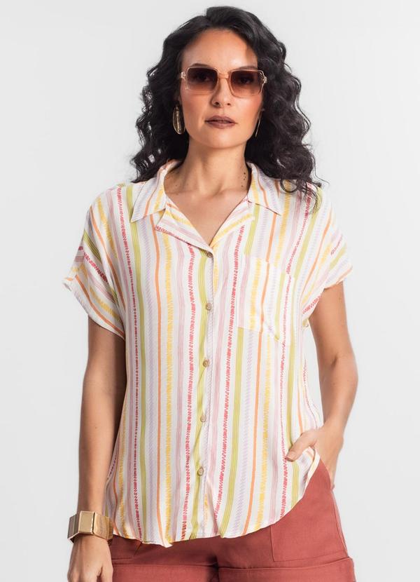 Select - Camisa Feminina Estampada Manga Curta Bege