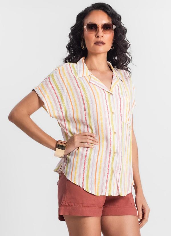 Select - Camisa Feminina Estampada Manga Curta Bege 4