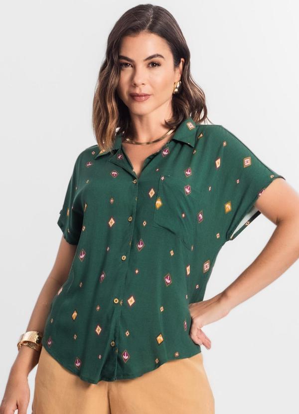 Select - Camisa Feminina Estampada Manga Curta Verde