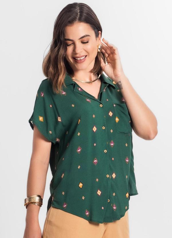 Select - Camisa Feminina Estampada Manga Curta Verde 4