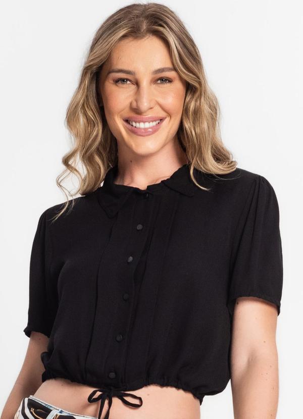 Endless - Camisa Feminina Gola Dupla Viscose Sarjada Preto