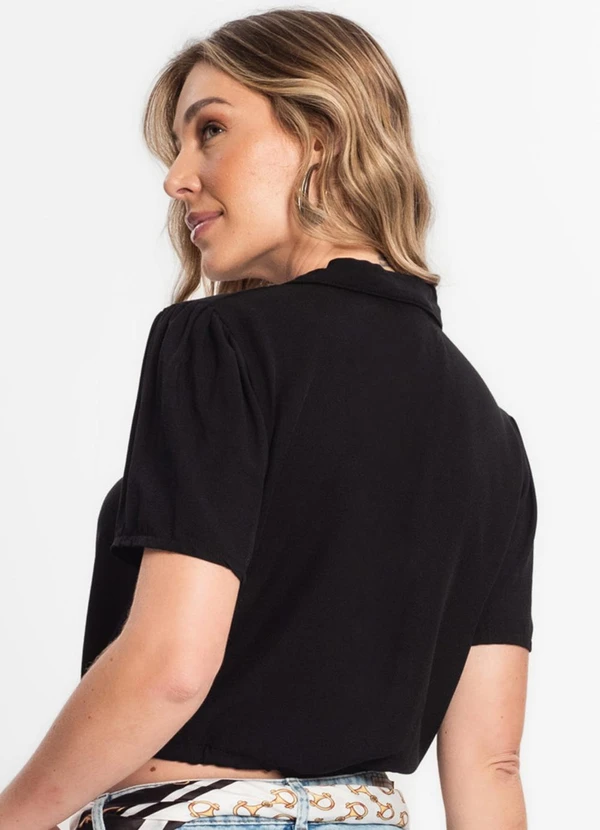 CAMISA FEMININA GOLA DUPLA VISCOSE SARJADA PRETO - ENDLESS