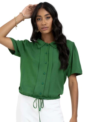 Endless - Camisa Feminina Gola Dupla Viscose Sarjada Verde - ENDLESS