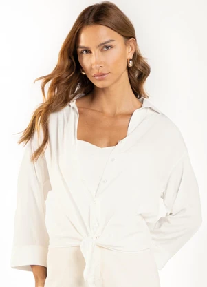 Marialícia - Camisa Feminina Laco Frontal Bege - MARIALÍCIA