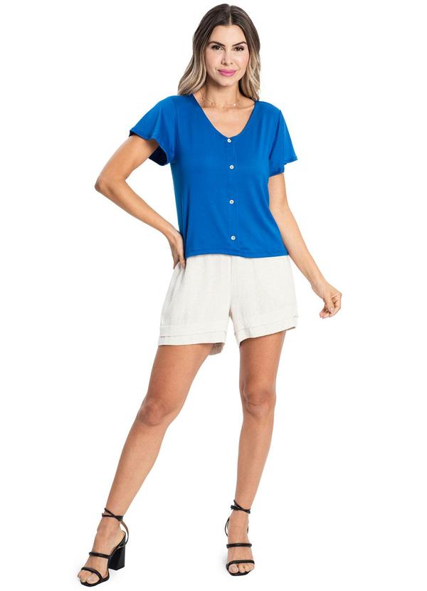 Rovitex - Camisa Feminina Malha Delicate com Botões Azul 3