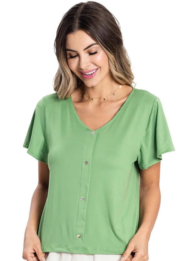 Rovitex - Camisa Feminina Malha Delicate com Botões Verde