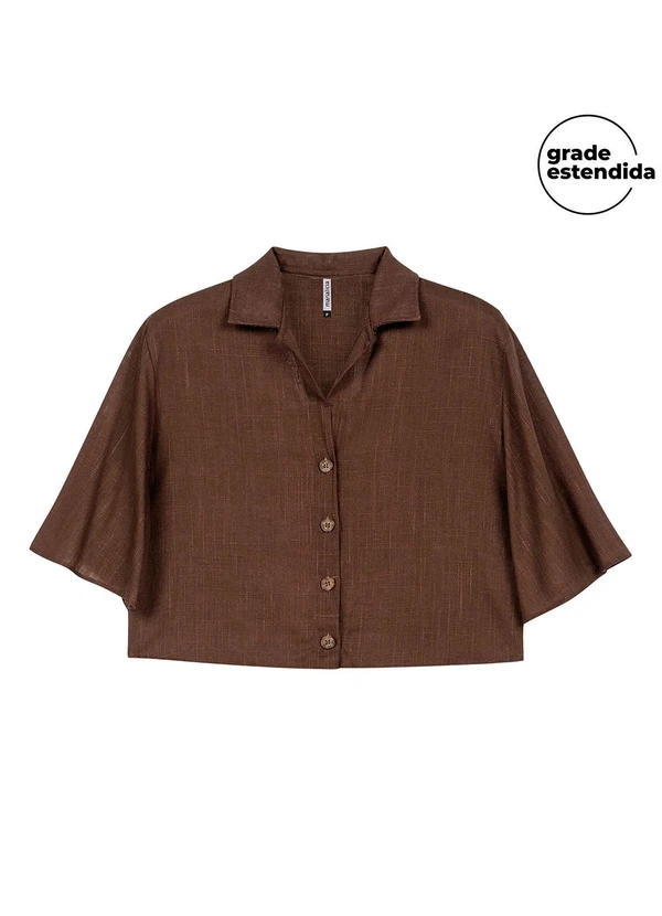 Marialícia - Camisa Feminina Manga Ampla Viscolinho Marrom