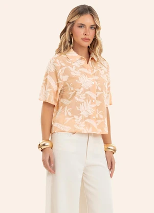 Endless - Camisa Feminina Manga Curta Bordada Bege - ENDLESS