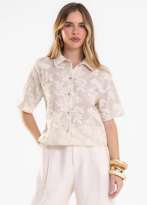 Endless - Camisa Feminina Manga Curta Bordada Bege - ENDLESS