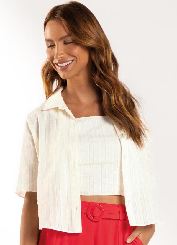 Marialícia - Camisa Feminina Texturizada Bege