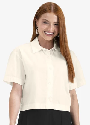 Minty - Camisa Feminina Tricoline Bege - MINTY
