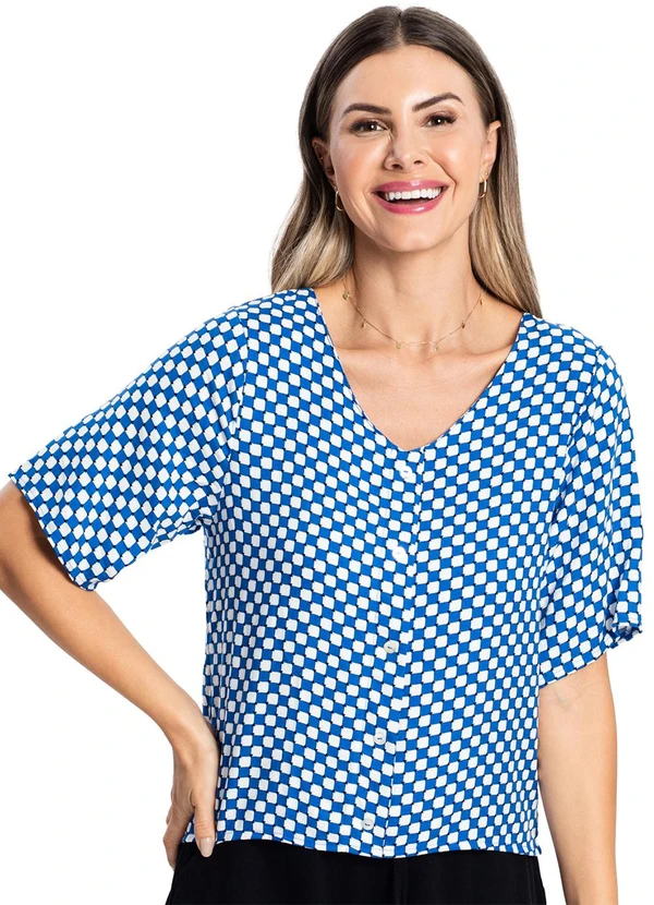 Rovitex - Camisa Feminina Viscose Creponada Azul