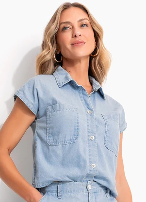 Quintess Camisa Jeans Claro em Jeans Leve