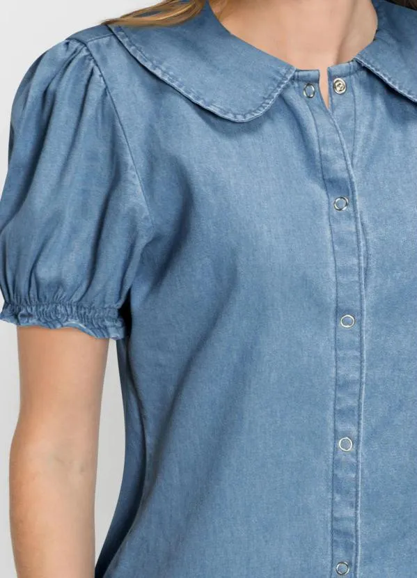 bonprix - Camisa Jeans com Gola Jeans Claro 3