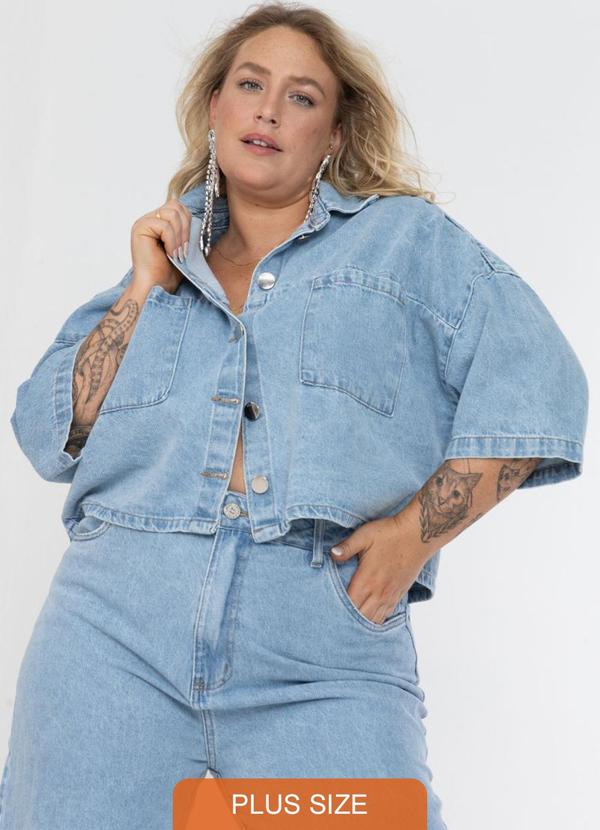 La Tay - Camisa Jeans Over Plus Size Azul