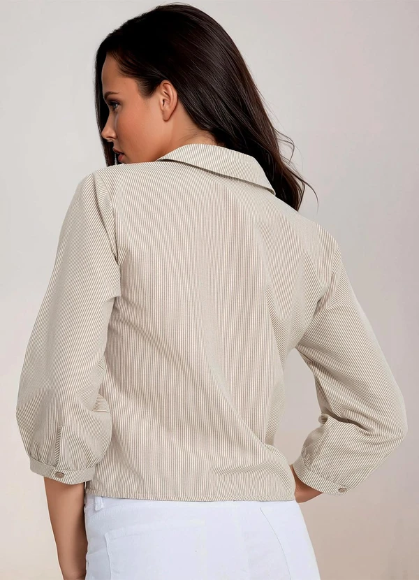 bonprix - Camisa Listra Bege em Tricoline 2