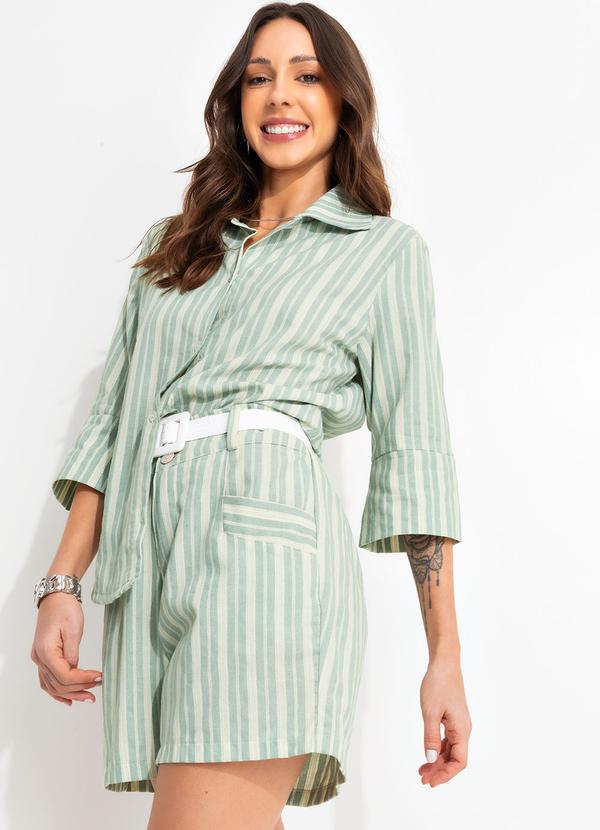 Bimini - Camisa Listrado Verde e Branco em Tecido Plano L 8