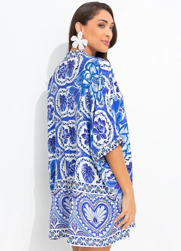 Farm - Camisa Localizada Mania de Azulejo Azul 2