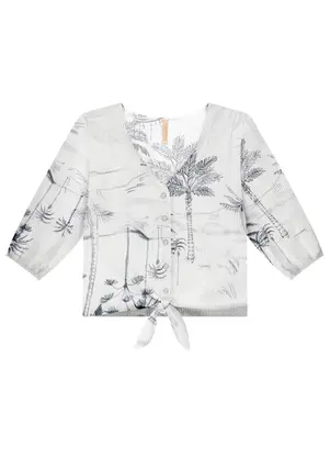 Lunender - Camisa Manga 3/4 em Viscose com Laço Off White - LUNENDER