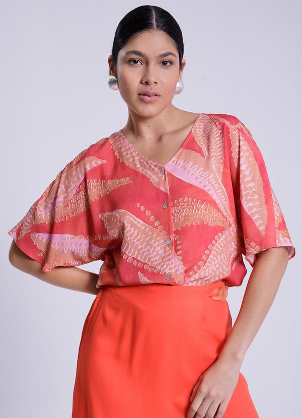 Lunender - Camisa Manga 3/4 em Viscose Vermelho