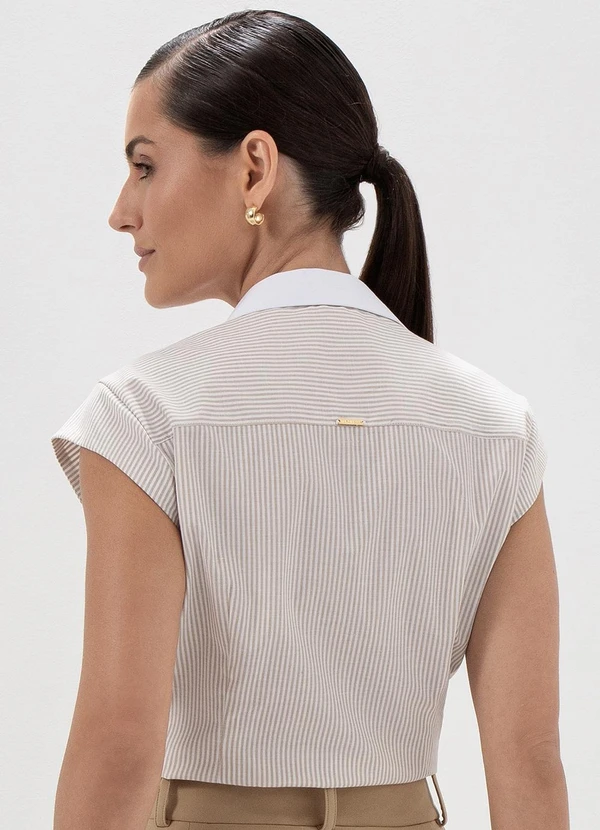 Principessa - Camisa Manga Copinho Listrada Off e Mocha Mousse Gabriele 2