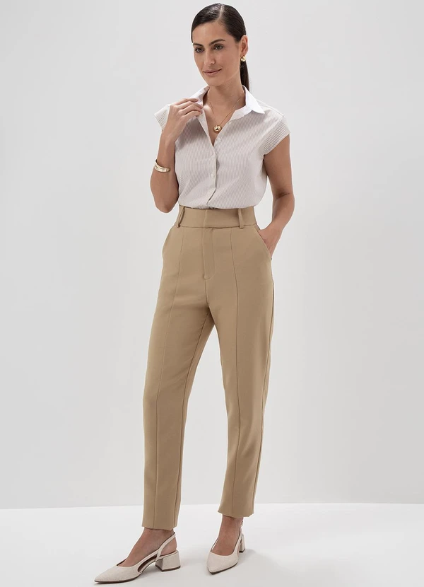 Principessa - Camisa Manga Copinho Listrada Off e Mocha Mousse Gabriele 3