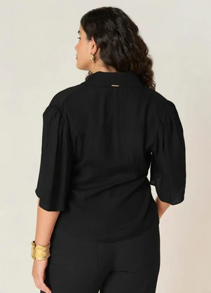 Elegance - Camisa Manga Curta com Ombros Franzidos Preto - ELEGANCE