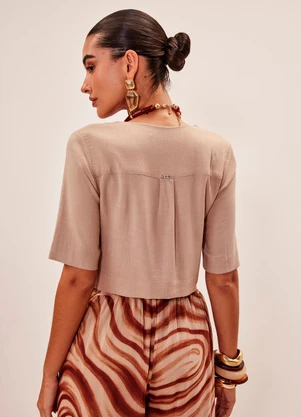 Elegance - Camisa Manga Curta de Viscose Bege Aveia - ELEGANCE