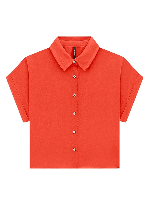 Lunender - Camisa Manga Curta em Viscose Cropped Laranja