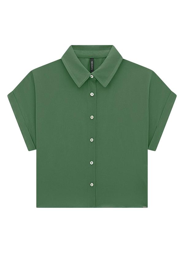 Lunender - Camisa Manga Curta em Viscose Cropped Verde