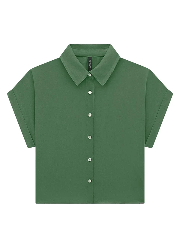 Lunender - Camisa Manga Curta em Viscose Cropped Verde
