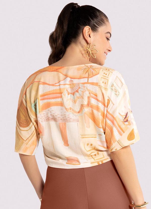 Lunender - Camisa Manga Curta em Viscose Estampada Laranja 2