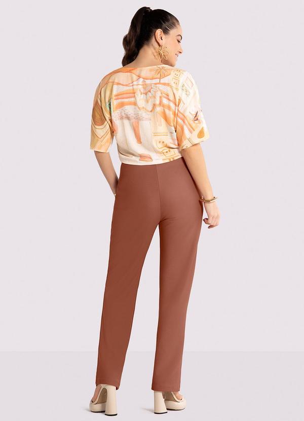 Lunender - Camisa Manga Curta em Viscose Estampada Laranja 4