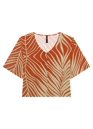 Lunender - Camisa Manga Curta em Viscose Estampada Vermelho - LUNENDER