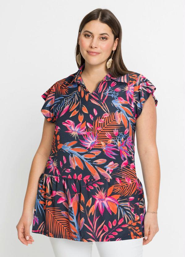 Queima Estoque - Camisa Manga Curta Folhagem Azul 5