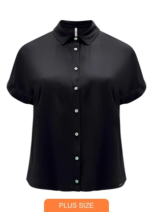 Lunender Mais Mulher - Camisa Manga Curta Lisa Tecido Plano Preto - LUNENDER MAIS MULHER