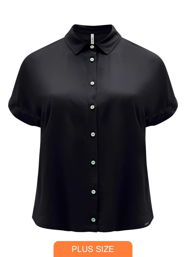 Lunender Mais Mulher - Camisa Manga Curta Lisa Tecido Plano Preto