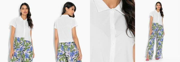 Camisa Off White com Ombro Deslocado