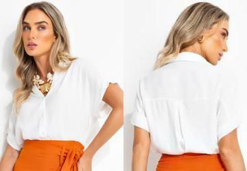 Camisa Off White em Viscose Plana