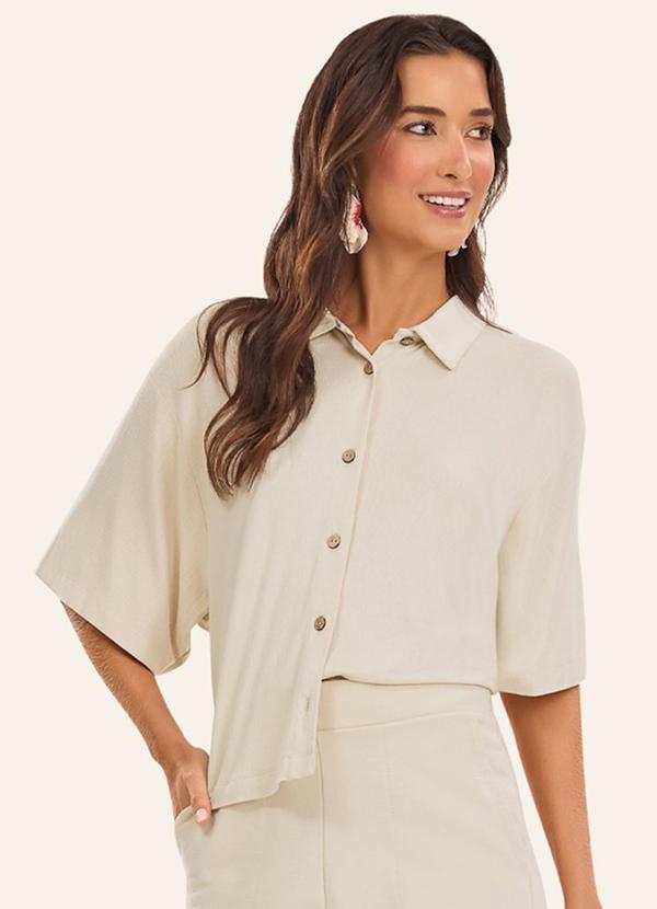 Rovitex - Camisa Oversized Visco Maquinetada Bege 1