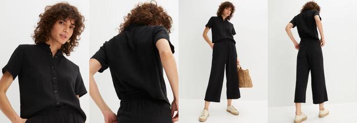 Camisa Preta em Gaze de Algodo