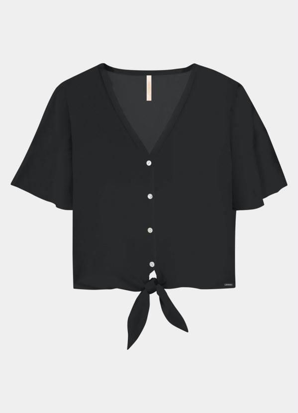 Lunender - Camisa Rayon com Amarração Preto