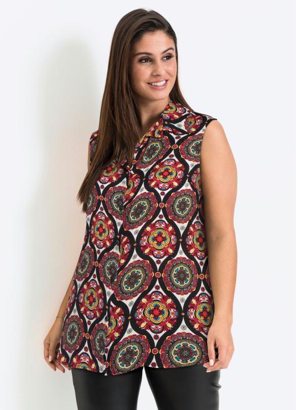 bonprix - Camisa Regata com Botões Estampada Branca 5