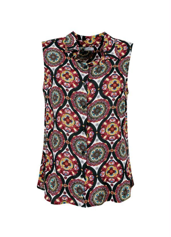 bonprix - Camisa Regata com Botões Estampada Branca 7