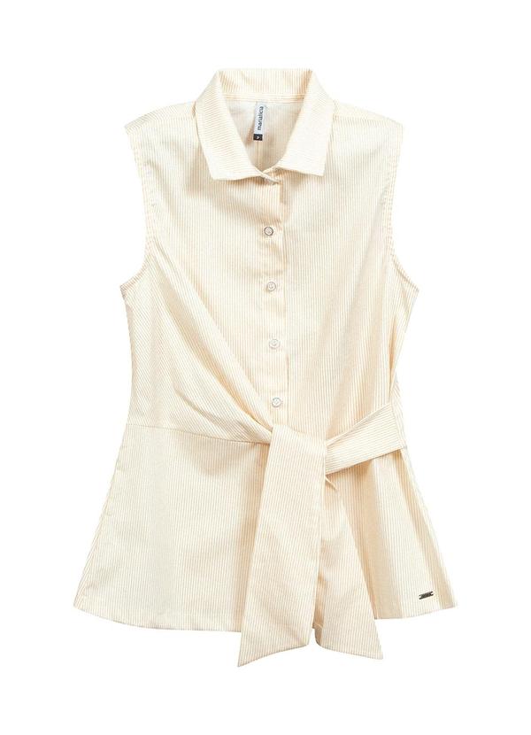 Marialícia - Camisa Regata Feminina Listrada Bege