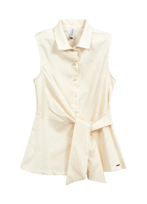 Marialícia - Camisa Regata Feminina Listrada Bege