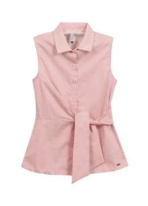 Marialícia - Camisa Regata Feminina Listrada Rosa - MARIALÍCIA