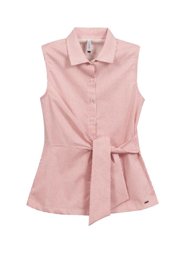 Marialícia - Camisa Regata Feminina Listrada Rosa