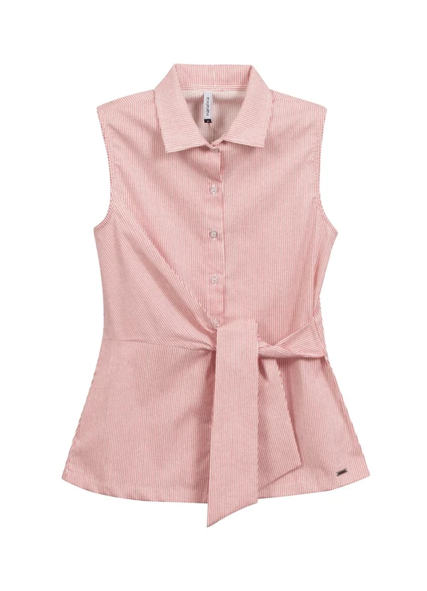 Marialícia - Camisa Regata Feminina Listrada Rosa